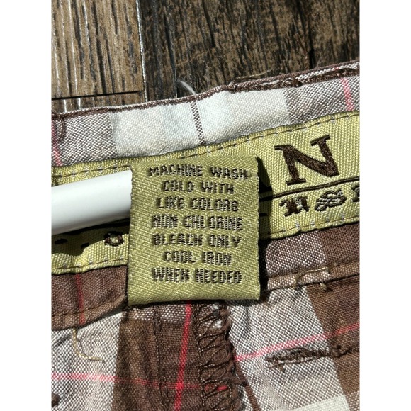 Koman Cargo Shorts Mens 32 White Brown‎ Plaid Utility Pockets Casual Flat Front - Picture 8 of 16